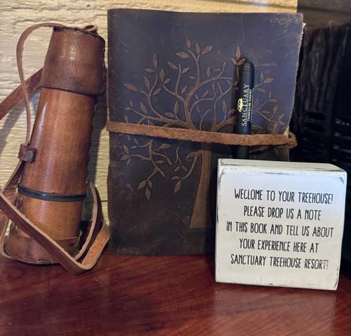 TREEHOUSE GUEST BOOK - TELESCOPE - LEAVE US A KIND NOTE ABOUT YOUR ADVENTURES IN THE SMOKIES AND AT SANCTUARY TREEHOUSE RESORT