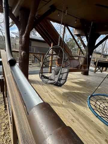 DRINK CHUTE EXIT ON LOWER DECK - MORNING WOOD TREEHOUSE 