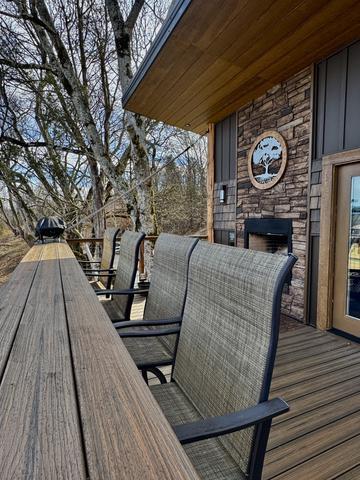 BAR TOP SEATING FOR 4 - WEBER GAS GRILL - WOOD BURNING FIREPLACE - 2 ADIRONDACK CHAIRS - UNLIMITED FIREWOOD