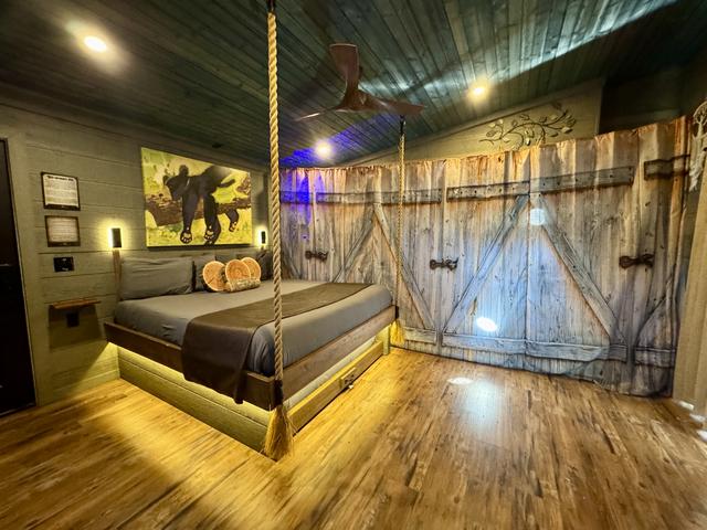 FOR PRIVACY, WE HAVE INSTALLED A CURTAIN TO CLOSE OFF THE BATHROOM AREA