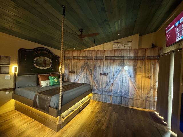 FOR PRIVACY WE HAVE INSTALLED THIS ROOM CURTAIN TO SECTION OFF THE BATHROOM AND CLOSET AREA