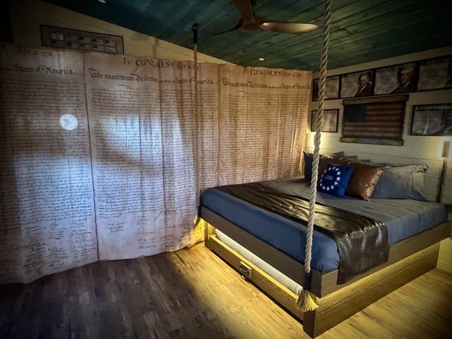 FOR PRIVACY, WE HAVE ADDED THE CURTAIN TO DIVIDE THE BATHROOM FROM THE LIVING SPACE