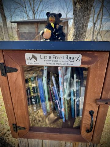OUR RESORT HAS A LITTLE READERS BOX - FOR THE BOOK LOVERS - BORROW A BOOK - LEAVE A BOOK - LOCATED ACROSS FROM AIR FORT ONE TREEHOUSE