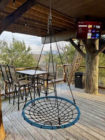 LOWER DECK - SWINGS - TABLE TOP SEATING FOR 4 - 50" TV - 20-FOOT SLIDE - SECRET LADDER - BISTRO LIGHTING