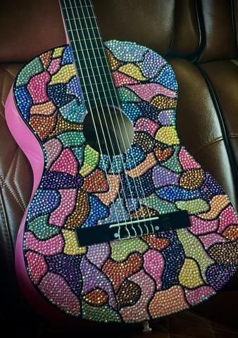HAND MADE COAT OF MANY COLORS GUITAR - BY OWNER, AMANDA JENSEN - DISPLAYED IN PARTON MY MOUNTAINS TREEHOUSE IN THE SMOKY MOUNTAINS