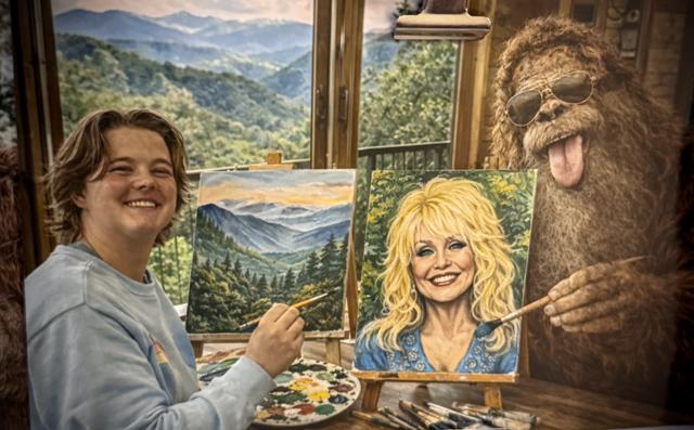 THE OWNERS DAUGHTER IS KNOWN FOR HER CUSTOM PAINTINGS FOR MANY OF OUR TREEHOUSE THEMES - BIG FOOT TAKES LESSONS FROM AVA