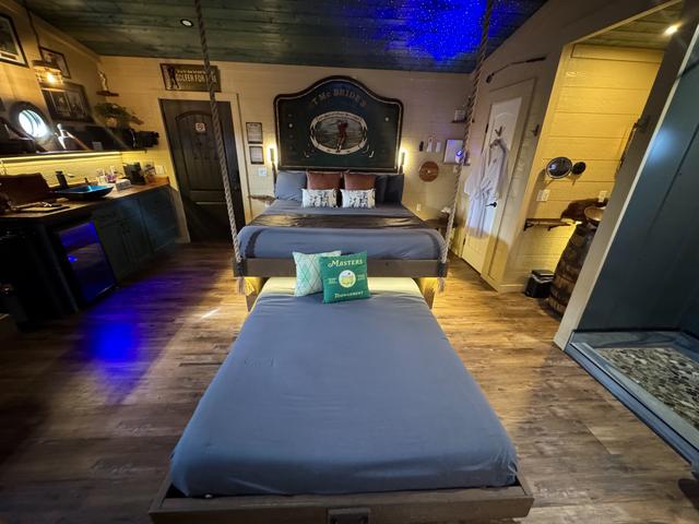 CRANK THE WHEEL TO REVEAL A SECRET QUEEN BED - LUXURY LINENS PROVIDED - STAR LIGHT PROJECTOR FOR A GOOD NIGHTS REST UNDER THE STARS!