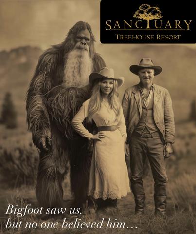 BIG FOOT WITH OWNERS BRIAN & AMANDA JENSEN AT SANCTUARY TREEHOUSE RESORT