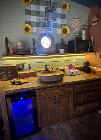 STOCKED KITCHENETTE - STOCKED COFFEE CADDY - DISHES - SERVICE WARE - MICROWAVE - KEURIG COFFEE MAKER - MINI FRIDGE - CLEANING AND COOKING SUPPLIES - FIRST AID KIT AND MORE