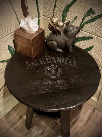 JACK DANIEL'S CUSTOM MADE IN HOUSE WHISKEY BARREL BED SIDE TABLE - AVAILABLE FOR PURCHASE