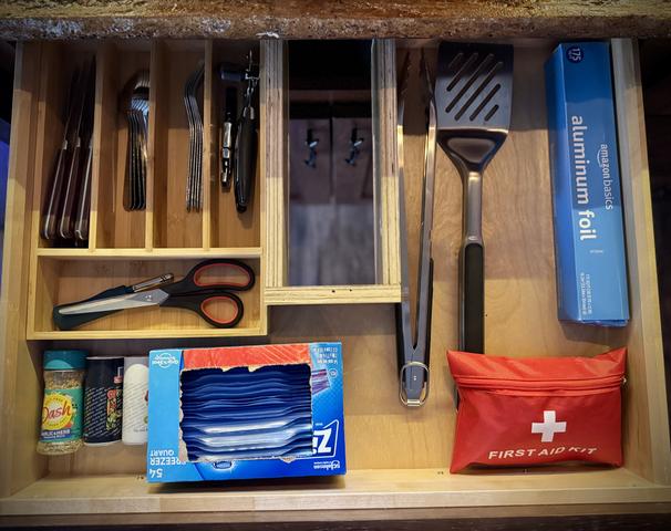 UTENSILS - FIRST AID KIT - SEASONING - OIL - FOOD STORAGE AND MORE ARE PROVIDED