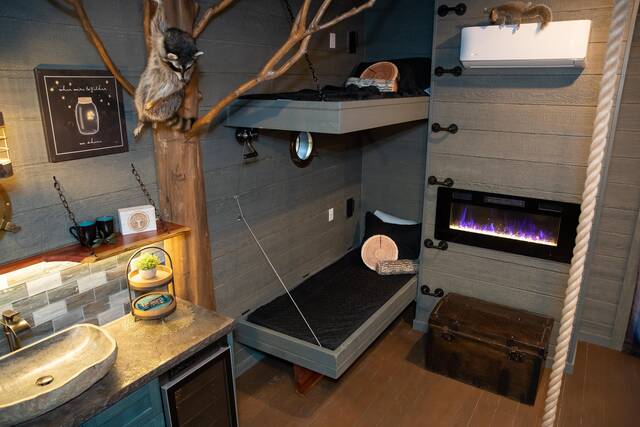 Double bunks and indoor LED fireplace