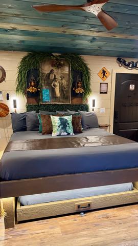 KING BED WITH SECRET ROLL OUT QUEEN BED - DON'T STOP BE-LEAFING TREEHOUSE - SLEEPS 6 - DON'T STOP BE-LEAFING TREEFORT TREEHOUSE