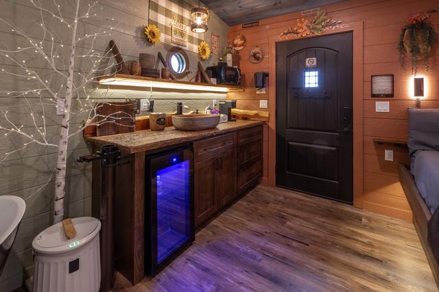 STOCKED KITCHENETTE - STOCKED COFFEE CADDY - DISHES - SERVICE WARE - MICROWAVE - KEURIG COFFEE MAKER - MINI FRIDGE - CLEANING AND COOKING SUPPLIES - FIRST AID KIT AND MORE