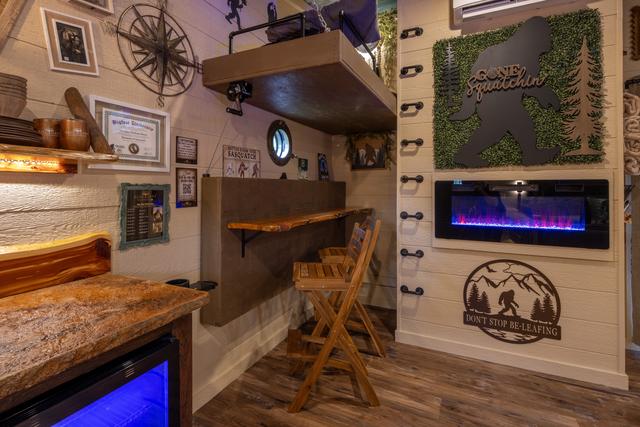 CRANK THE HANDLE TO REVEAL BAR STOOLS AND TABLE TOP FOR TWO - EXTRA INDOOR DINING OR WORK SPACE