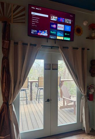 TV - BLACK OUT CURTAINS - FRENCH DOORS TO BACK UPPER DECK