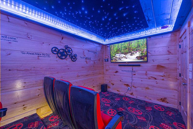 Private theater in you cabin rental in the Tennessee Smokies. at Big Splash Lodge in Gatlinburg TN