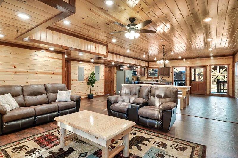 The wide open floorplan makes for very comfortable seating. at Cabin Fever Vacation in Gatlinburg TN