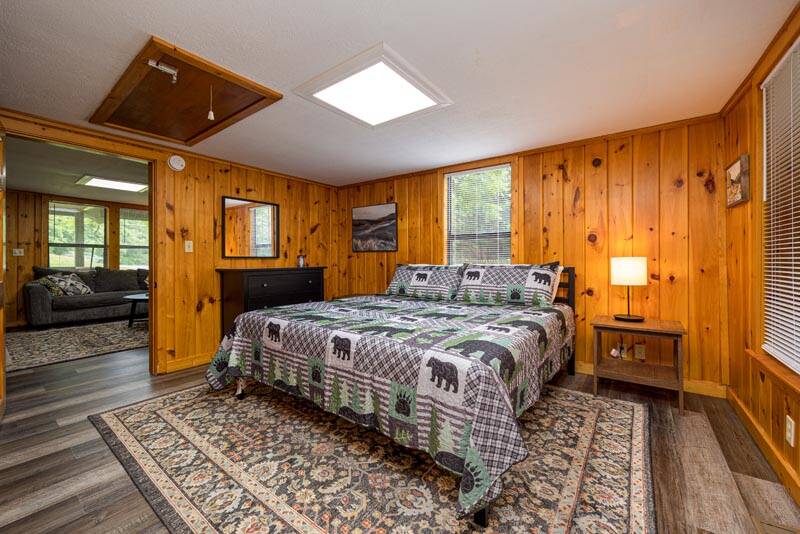 Relaxing cabin bedroom in Pigeon Forge Tennessee. at Pigeon Forge Getaway in Gatlinburg TN