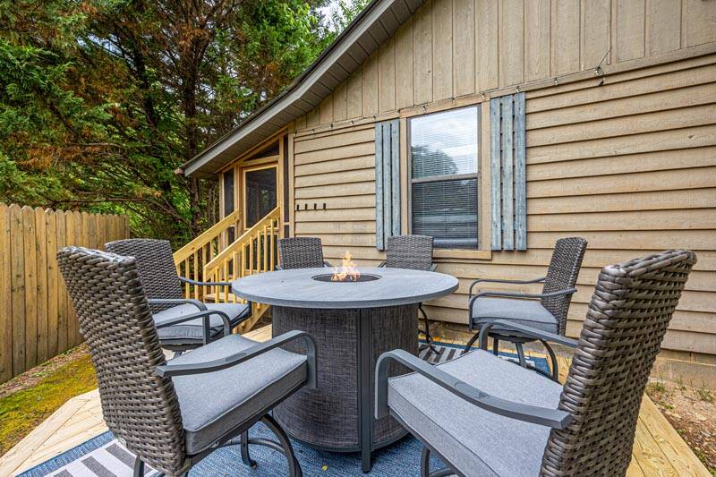 An outdoor gas fire pit at your Pigeon Forge cabin rental. at Pigeon Forge Getaway in Gatlinburg TN
