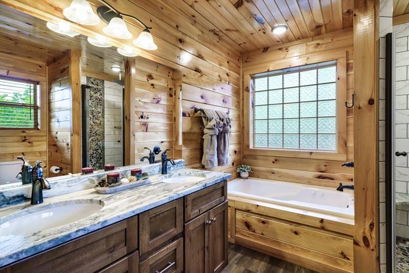 Double sinks in your third bedroom bath. at Enchanted Spirit in Gatlinburg TN