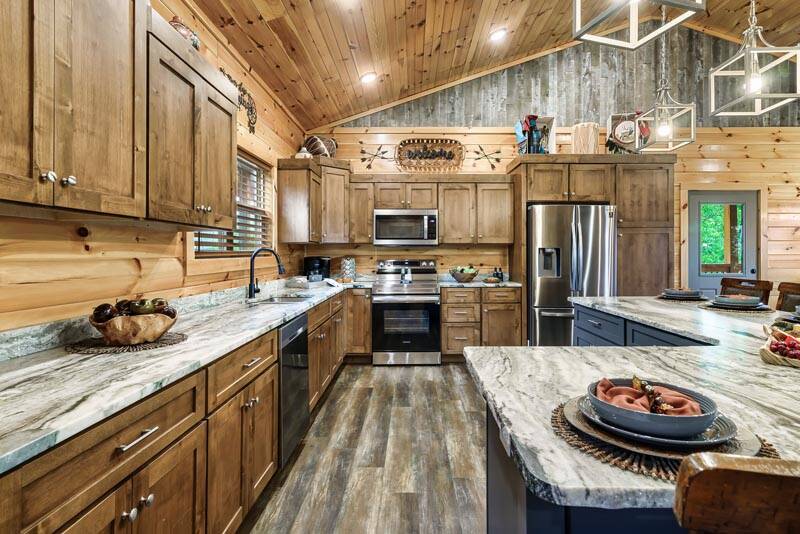 Fully equipped rental cabin kitchen. at Enchanted Spirit in Gatlinburg TN
