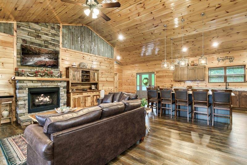 Open spacious cabin living area. at Enchanted Spirit in Gatlinburg TN