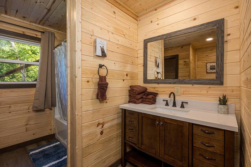 Cabin's third bath with shower and sink. at Mountain Creek View in Gatlinburg TN