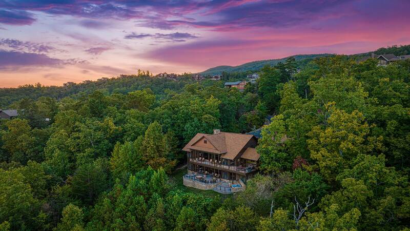 An aerial view of the back of your vacation cabin. at Five Bears Mountain View Lodge in Gatlinburg TN