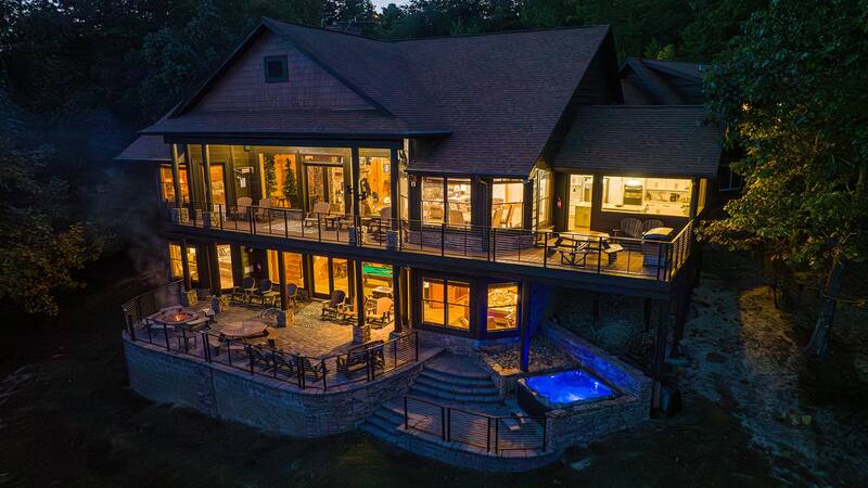 Your Smoky Mountains cabin rental at night. at Five Bears Mountain View Lodge in Gatlinburg TN