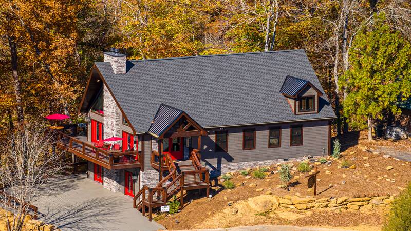 An aerial view of Stonehenge Cabin's exterior. at Stonehenge Cabin in Gatlinburg TN