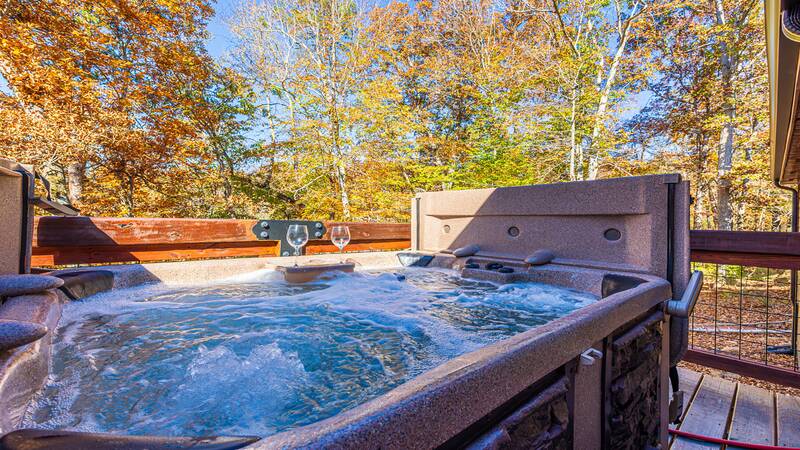 Large hot tub at your cabin in the Smokies. at Stonehenge Cabin in Gatlinburg TN