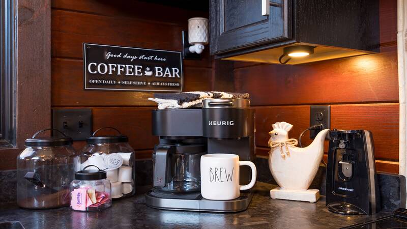 Coffie bar with Keurig at your cabin in the Smokies. at Stonehenge Cabin in Gatlinburg TN