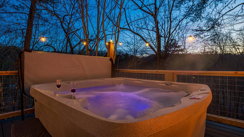 Romantic hot tub photo from your Smoky Mountains cabin rental getaway. at Mountain Whispers in Gatlinburg TN