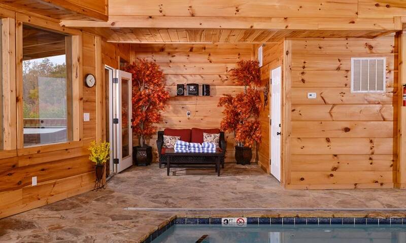 Plenty of seating around your cabin's pool. at Mother's Dream in Gatlinburg TN