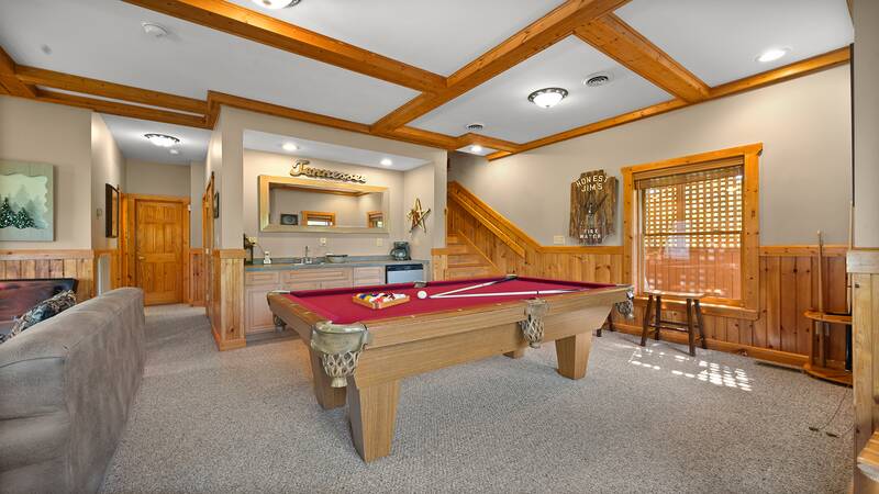 Full size pool table in your cabin's game room. at Moonlight Pines Lodge in Gatlinburg TN