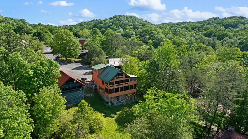 Aerial Smoky Mountains view of Moonlight Pines Lodge. at Moonlight Pines Lodge in Gatlinburg TN