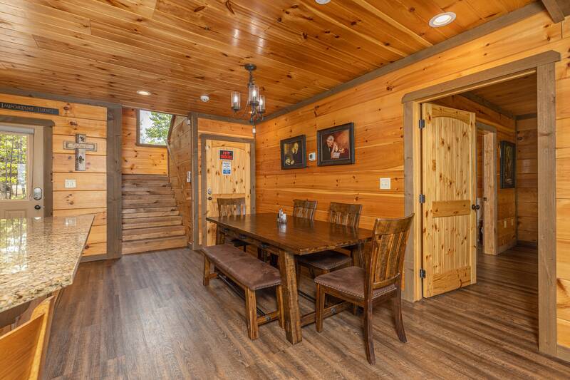 Smoky Mountains cabin dining area and breakfast bar. at The Appalachian in Gatlinburg TN