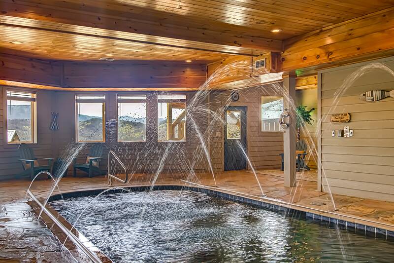 Smoky Mountains rental cabin with large private indoor swimming pool. at A Point of View in Gatlinburg TN