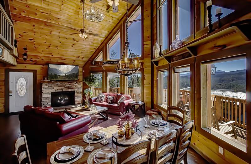 Cabin dining with views of the Smoky Mountains. at A Point of View in Gatlinburg TN