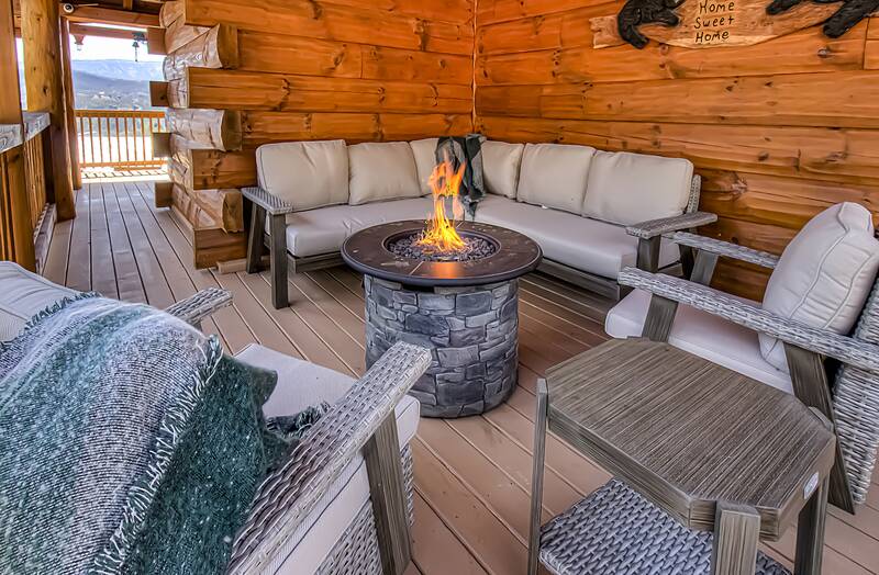 Smoky Mountains cabin rental with porch fire pit. at A Point of View in Gatlinburg TN