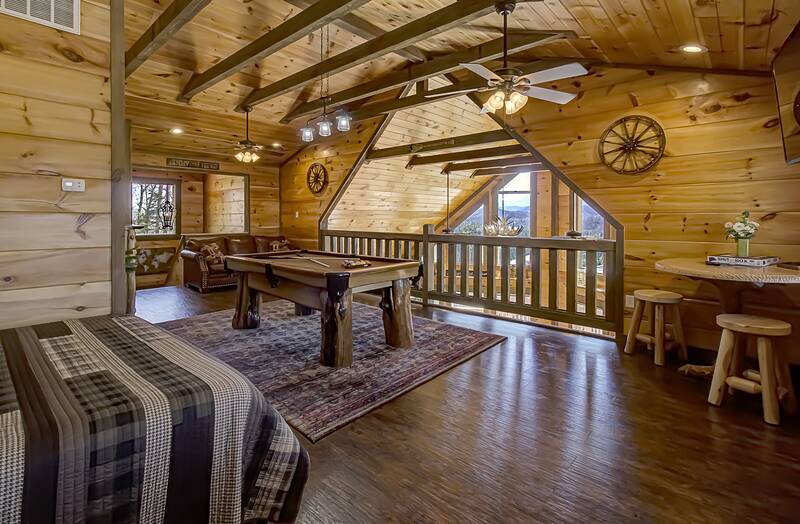 Rental cabin loft in the Smokies with mountain views. at A Point of View in Gatlinburg TN