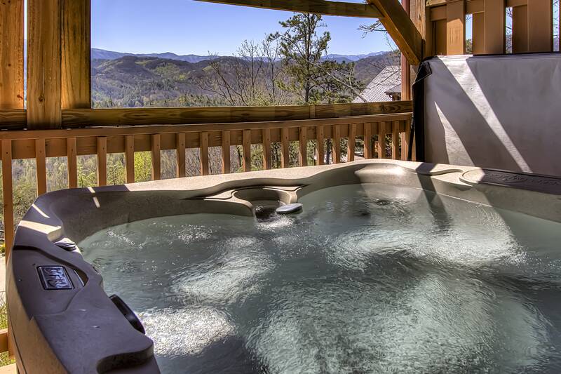 Smoky Mountains hot tub with a view. at A Point of View in Gatlinburg TN