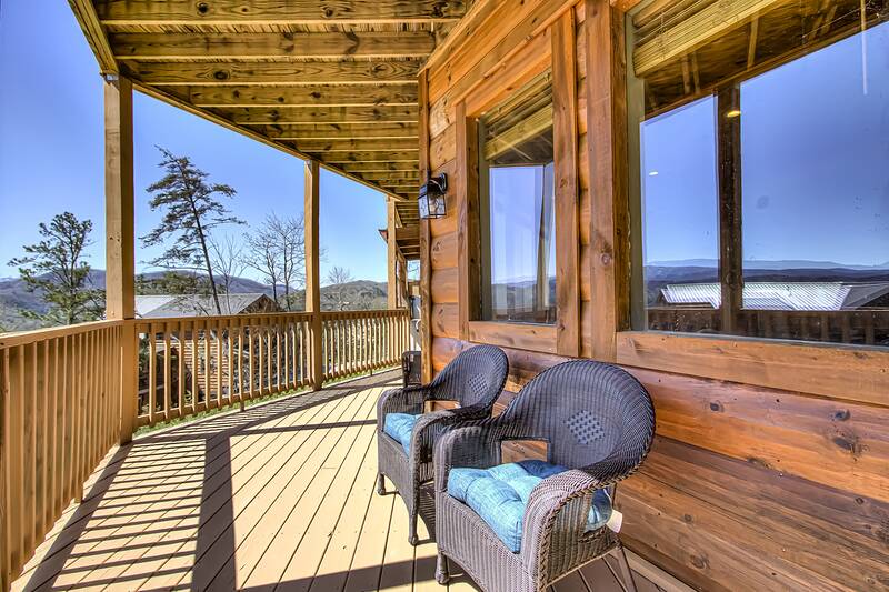 Porch seating at your vacation accommodations in the Tennessee Smokies. at A Point of View in Gatlinburg TN