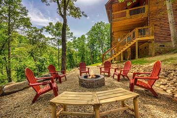 Seating for 9 around your cabin rental's fire pit.