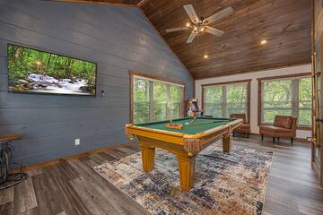 Pool table at your cabin rental in the Smokies.
