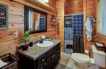 Private bath in you cabin's loft bedroom. at A Great Escape in Gatlinburg TN