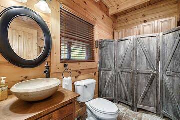 Country style second bath at your cabin in the Tennessee Smoky Mountains.