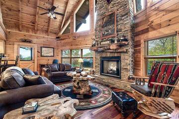 The rustic charm of a stacked stone fireplace.