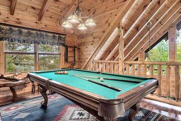 Family members can enjoy hours of fun on the cabin's pool table.  at Alpine Oasis in Gatlinburg TN